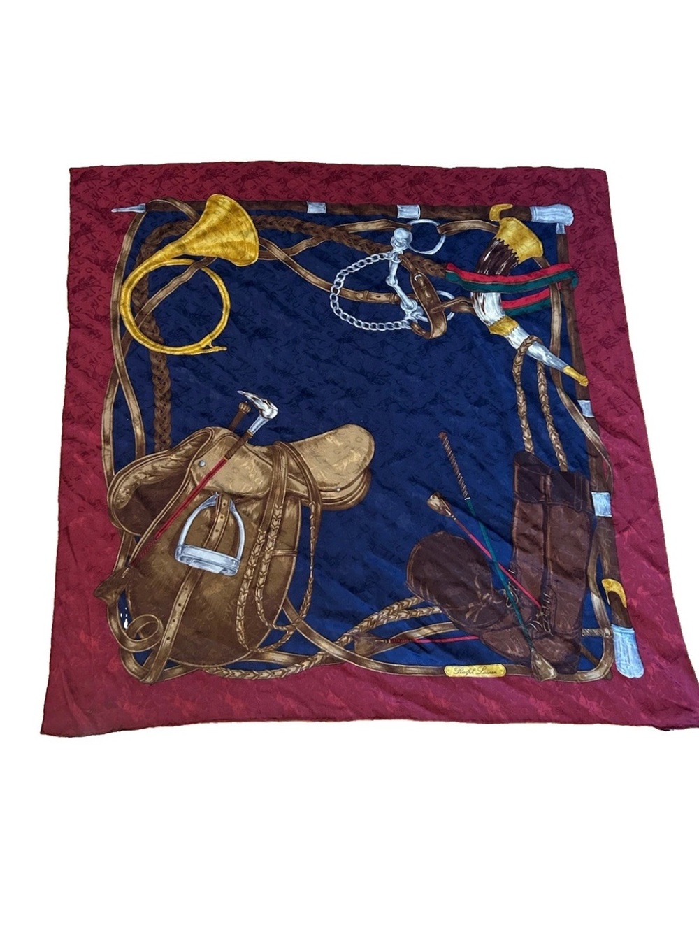 Vintage Ralph Lauren Purple Label Silk Scarf Equestrian Polo Italy 34x33 Luxury